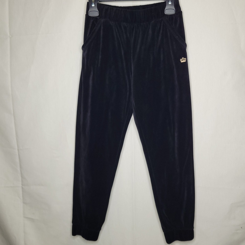 Juicy by Juicy Couture Girls Black Velour Joggers Gold Crown‎ Logo
